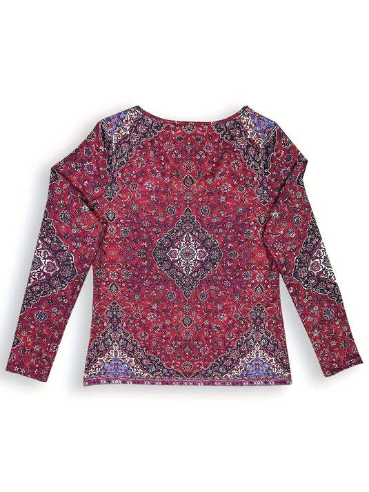 TMTSHT100 - Ladies Long Sleeve Boho Floral V Neck Shirt