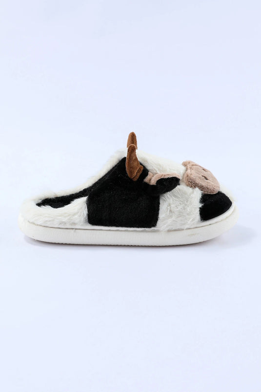 DLLSHOE 127 - White Cartoon Animal Cow Plush Slippers