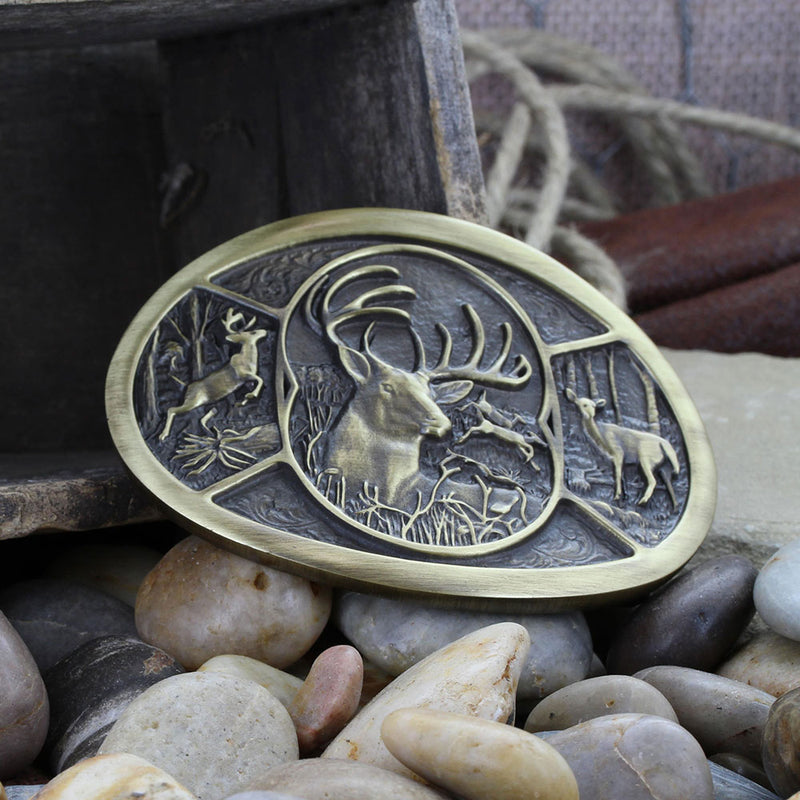 Load image into Gallery viewer, 60796C - Montana Silversmiths Deer Heritage Attitude Belt Buckle
