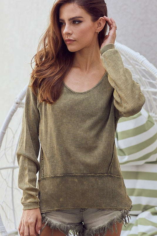 BIBI6- Ladies Washed Thermal Green Top
