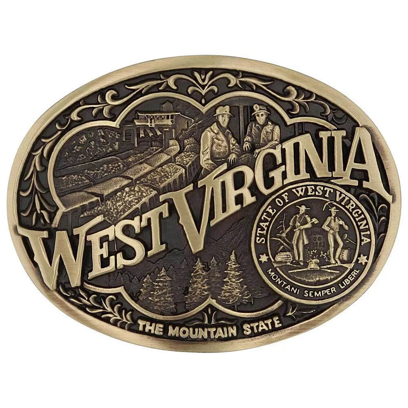 Load image into Gallery viewer, 60811WVC - Montana Silversmiths West Virginia State Heritage Attitude Buckle
