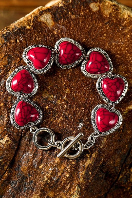 DLLBC 7 - Fiery Red Western Heart Decor Alloy Bracelet
