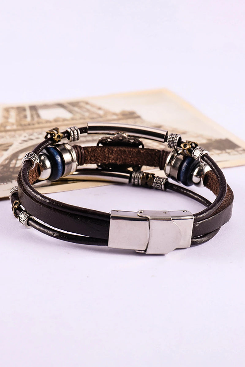 Load image into Gallery viewer, DLLBC 2 - Brown Turquoise Faux Leather Multi-layered Bracelet
