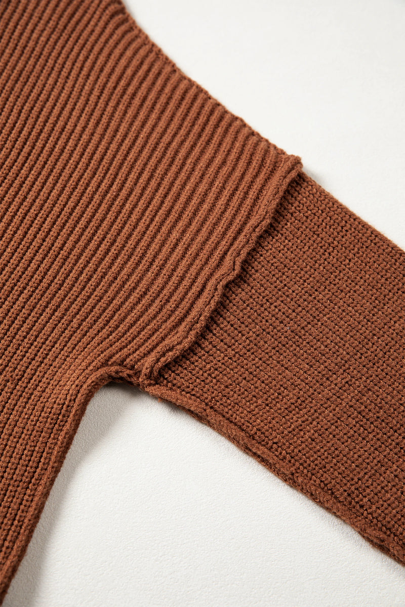 Load image into Gallery viewer, DLLS737 - Ladies Chestnut Long Sleeve Ribbed Knit Stand Neck Regular Fit Sweater
