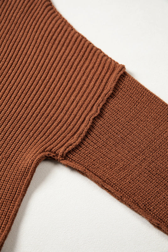DLLS737 - Ladies Chestnut Long Sleeve Ribbed Knit Stand Neck Regular Fit Sweater