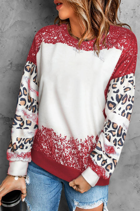 DLLS155 - Ladies Fiery Red Tie Dye Leopard Drop Shoulder Sweatshirt