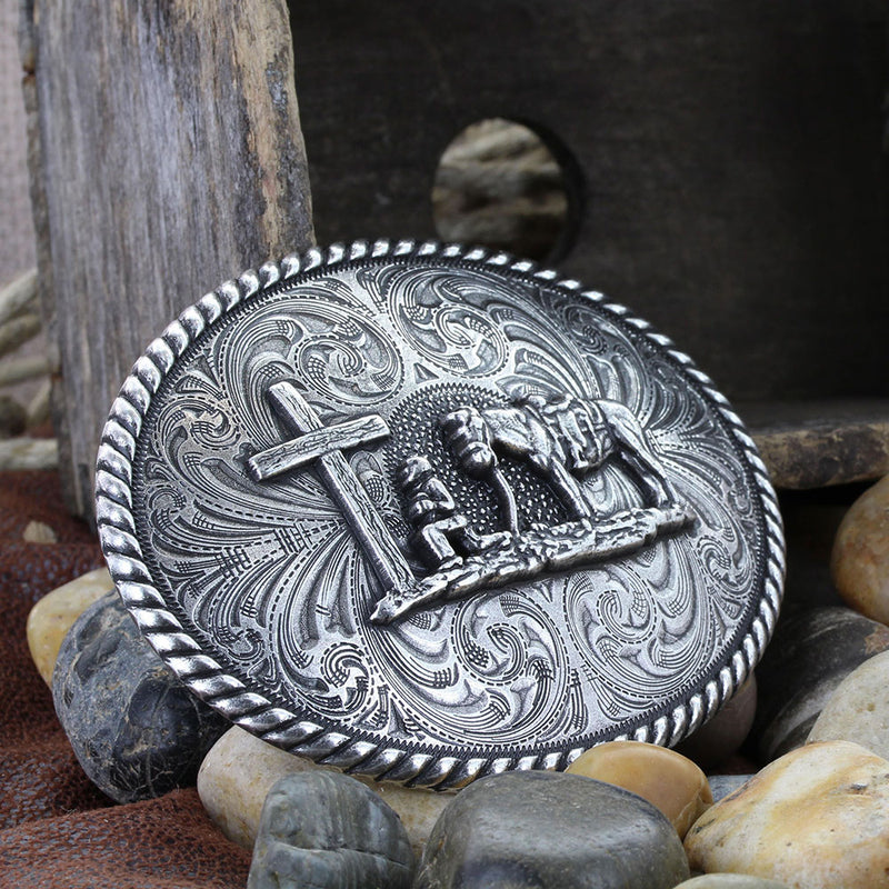 Load image into Gallery viewer, 61304 - Montana Silversmiths Christian Cowboy Attitude Belt Buckle
