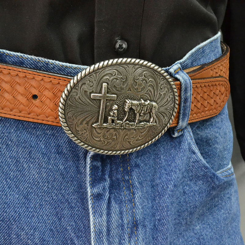 Load image into Gallery viewer, 61304 - Montana Silversmiths Christian Cowboy Attitude Belt Buckle
