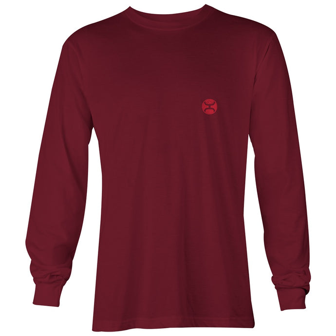 HT1512MA - Hooey Men's Short Go Maroon Long Sleeve T with Blue Logo on Back