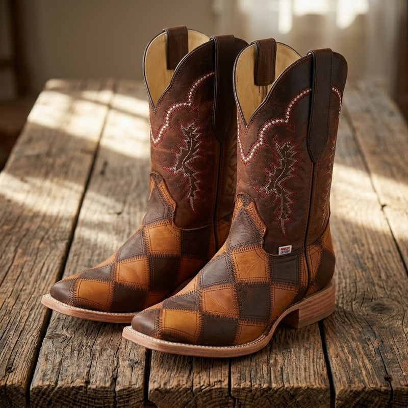 Load image into Gallery viewer, 2201 - RockinLeather Women's Patchwork Square Toe Western Boot
