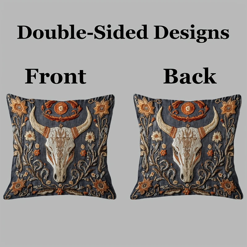 Load image into Gallery viewer, TMPL3 - 2 Piece Steer Skull Western Throw Pillows
