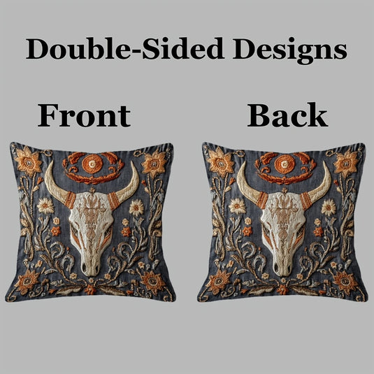 TMPL3 - 2 Piece Steer Skull Western Throw Pillows