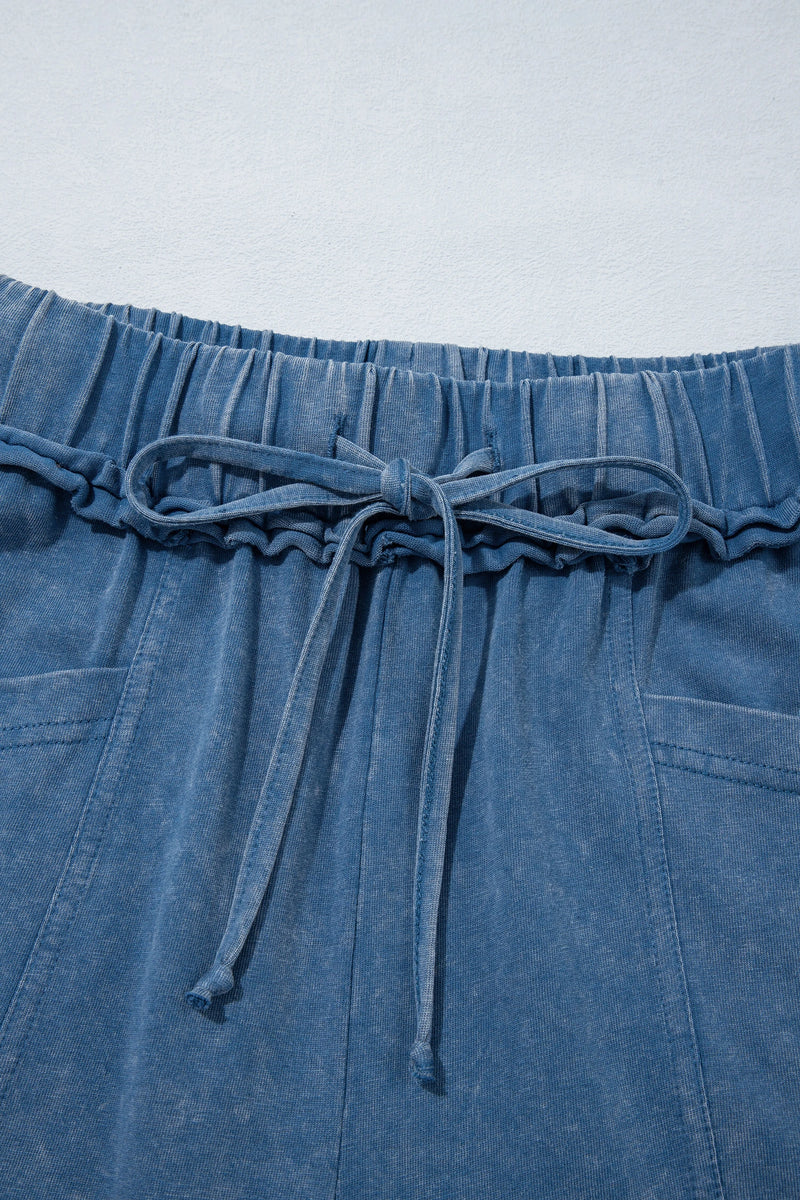 Load image into Gallery viewer, DLLS1141 - Ladies Ashleigh Blue Mineral Wash Seam Detail Flare Leg Drawstring Pants
