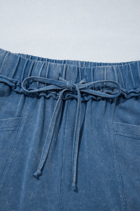 DLLS1141 - Ladies Ashleigh Blue Mineral Wash Seam Detail Flare Leg Drawstring Pants