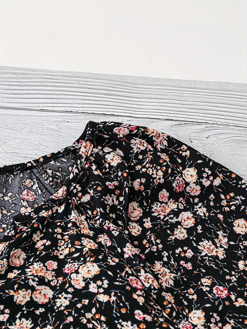 Load image into Gallery viewer, TMTSHT106 - Ladies Black Floral Print V Neck Shirt
