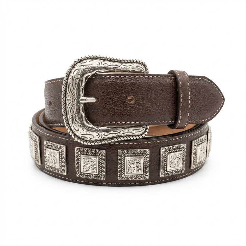 Load image into Gallery viewer, B41 - RockinLeather Choco Belt with Square Floral Conchos
