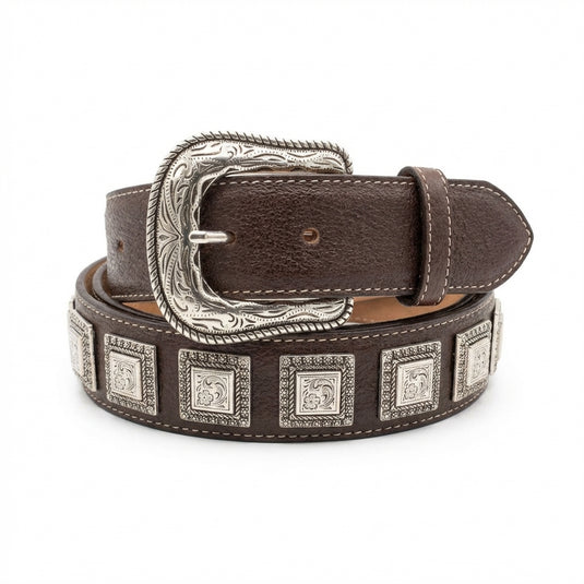 B41 - RockinLeather Choco Belt with Square Floral Conchos