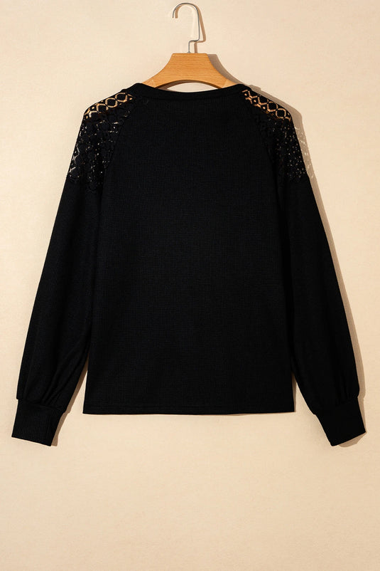 DLLS205 - Ladies Black Lace Long Sleeve Textured Pullover