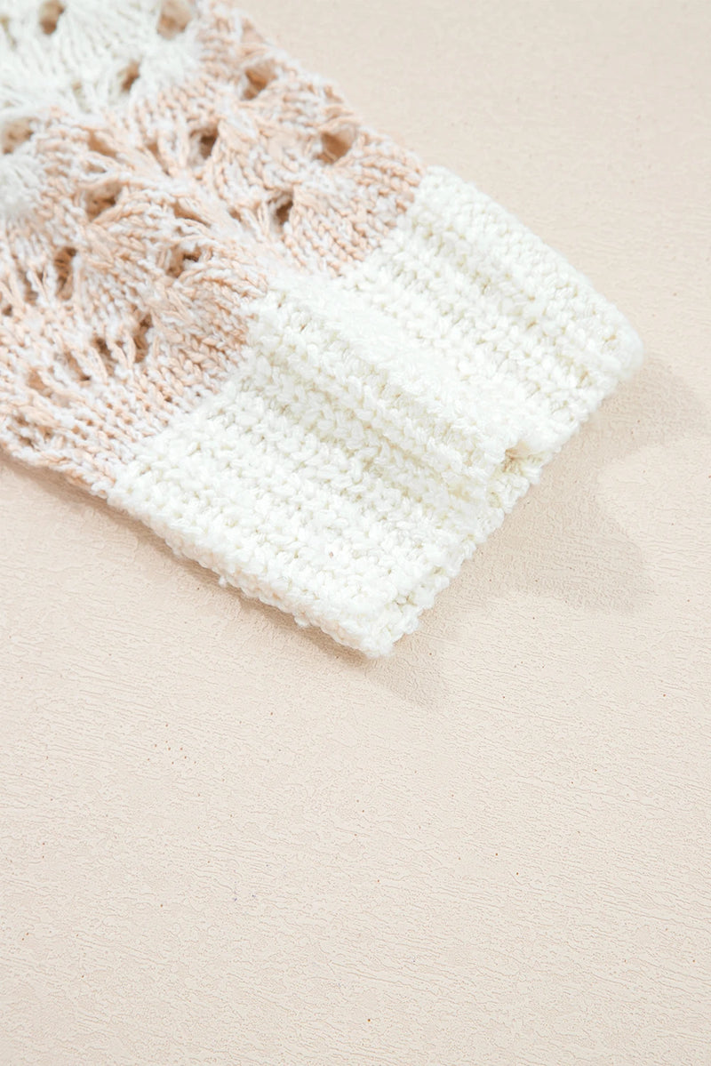 Load image into Gallery viewer, DLLS193 - Ladies Pink Hollow-out Colorblock Drop Shoulder Casual Sweater
