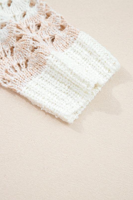 DLLS193 - Ladies Pink Hollow-out Colorblock Drop Shoulder Casual Sweater