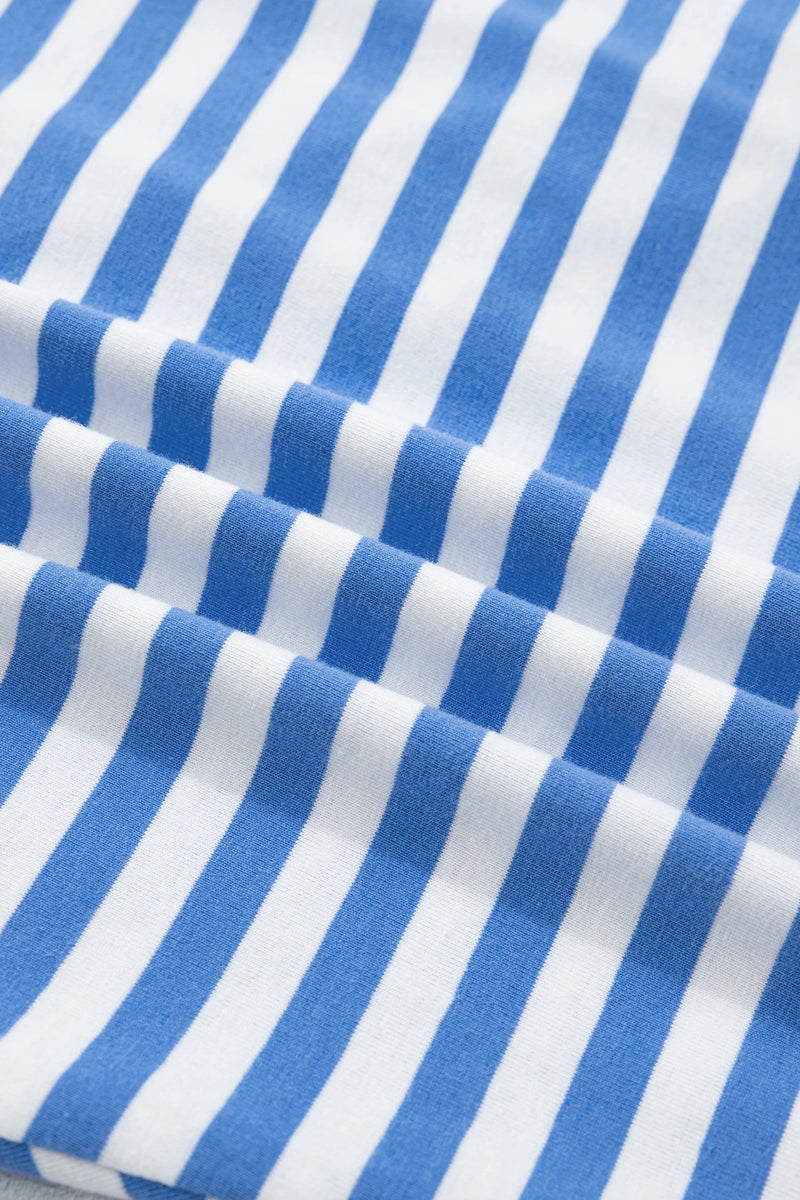 Load image into Gallery viewer, DLLS571 - Ladies Sky Blue Stripe Nautical Tie Contrast Trim Round Neck T Shirt Mini Dress
