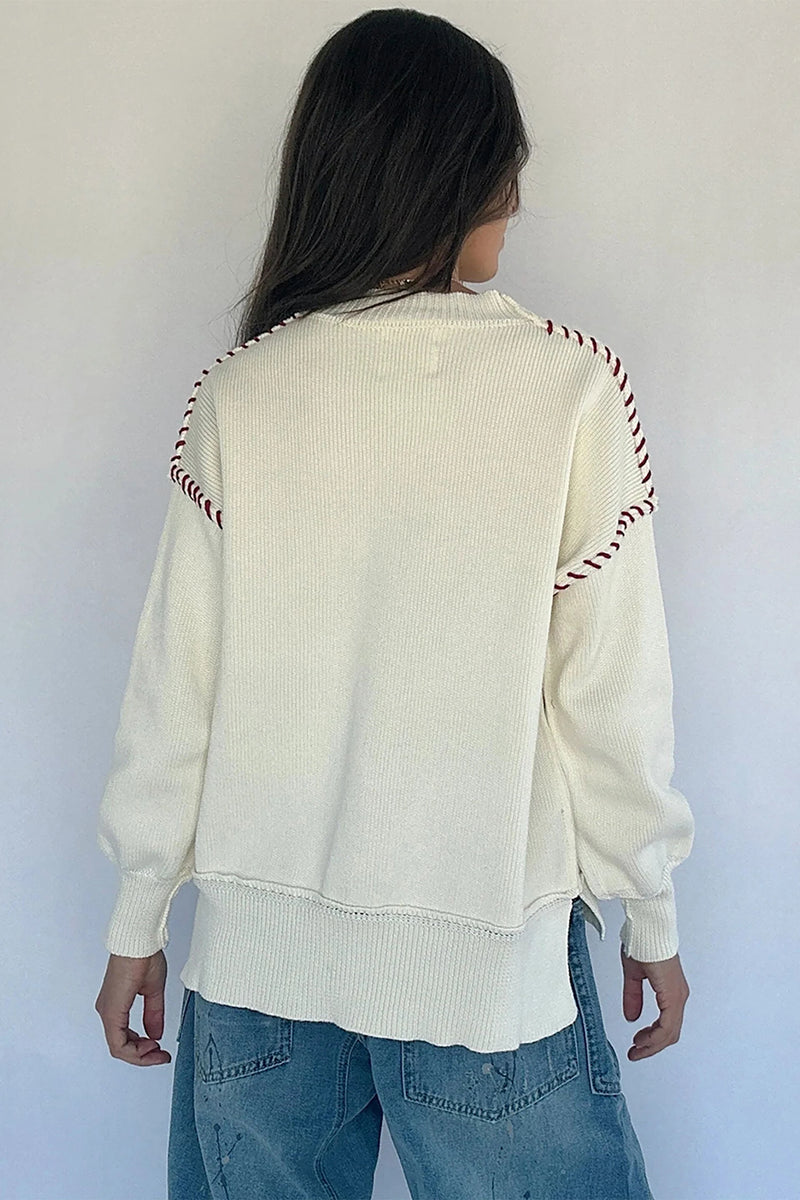 Load image into Gallery viewer, DLLS655 - Ladies Beige Game Day Letter Print Round Neck Long Sleeve Casual Pullover Sweater
