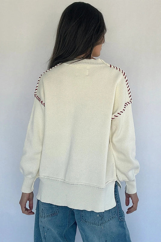 DLLS655 - Ladies Beige Game Day Letter Print Round Neck Long Sleeve Casual Pullover Sweater