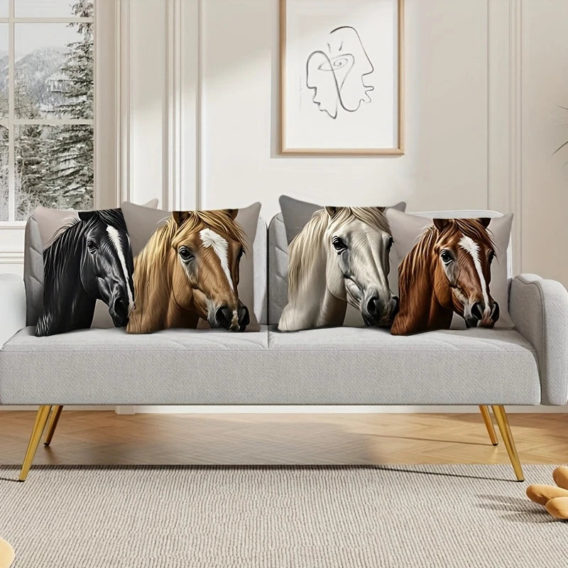 Load image into Gallery viewer, TMPL89 - Set of 4 - 18&quot; x 18&quot; Horse Head Throw Pillows
