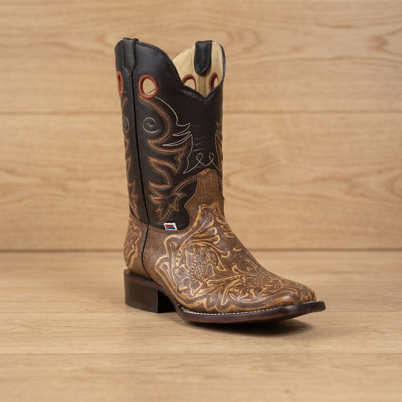 Load image into Gallery viewer, 1238 - RockinLeather Men's Antique Brown Stamped Cowhide Leather Boot

