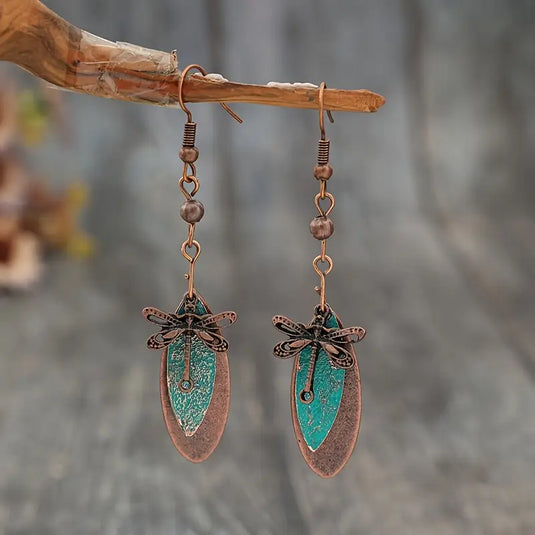 TMER110 - Rustic Dragonfly with Turquoise Accent Earrings