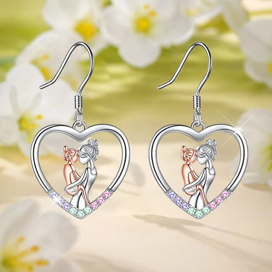 TMER60 - Mother Daughter Heart Dangle Earrings