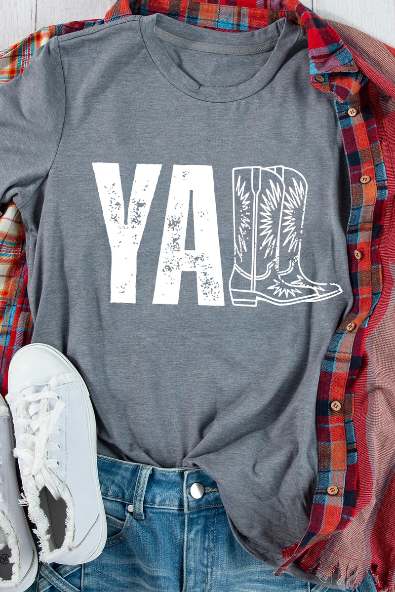 Load image into Gallery viewer, DLLS752 - Ladies Gray YALL Western Boots Printed Tee
