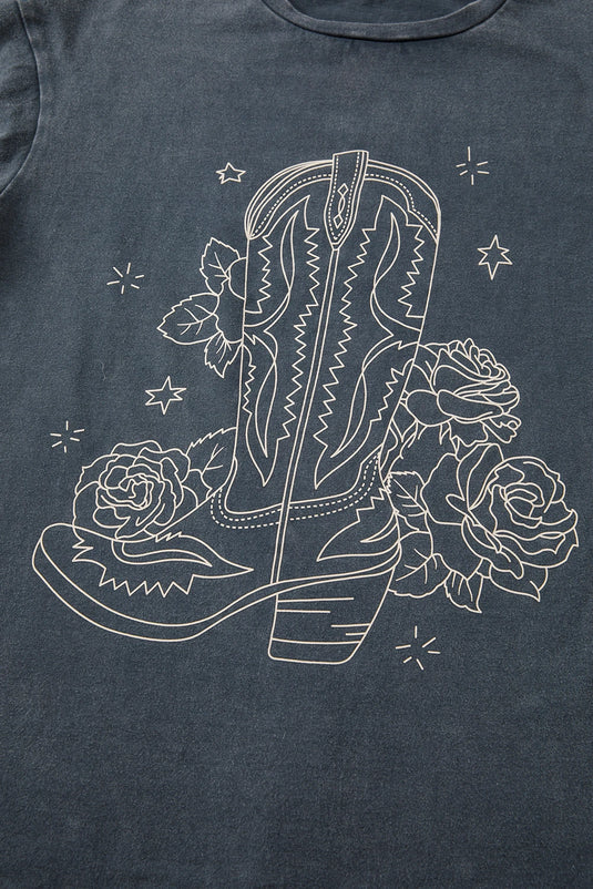DLLS323 - Ladies High-Rise Western Cowboy Boots Graphic Tee
