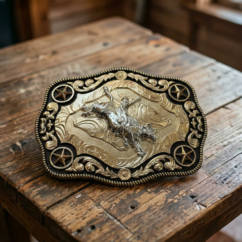 Load image into Gallery viewer, AWW7 - Bullrider Rose Gold 4 Star Buckle
