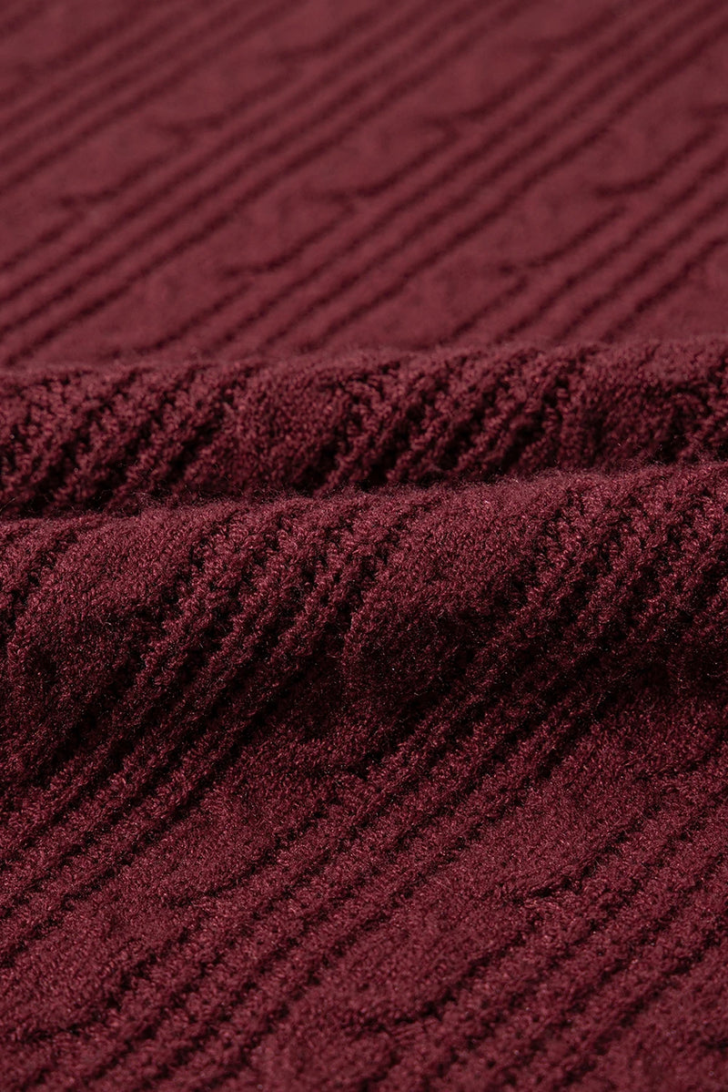 Load image into Gallery viewer, DLLS302 - Ladies Red Dahlia Textured Knit High Neck Drop Shoulder Sweater

