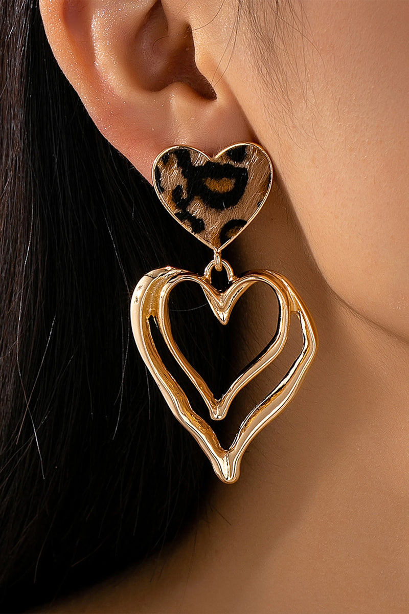 Load image into Gallery viewer, DLLER 28 - Gold Plated Irregular Hollowed Heart Leopard Studded Earrings
