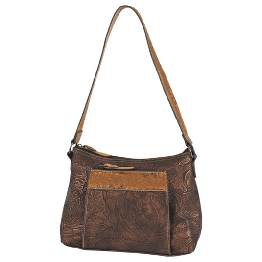 23061872 - Tony Lama Bronzed Floral Brown Shoulder Bag