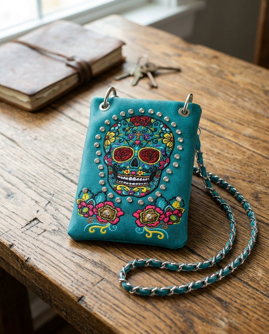Rainbow Purse 3 - Teal Sugar Skull
