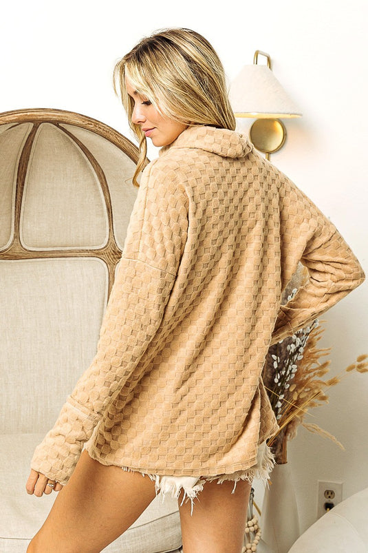 BIBI15- Ladies Brush Checker Jqd Turtle Neck Top
