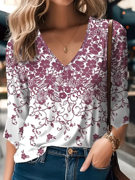 TMTSHT135 - Ladies Mid Sleeve Floral Print T Shirt
