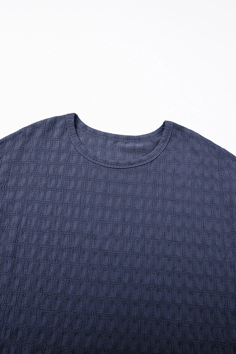 Load image into Gallery viewer, DLLS479 - Ladies Sail Blue Solid Color Textured Batwing Sleeve Tee
