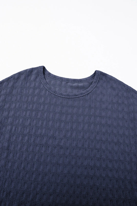 DLLS479 - Ladies Sail Blue Solid Color Textured Batwing Sleeve Tee