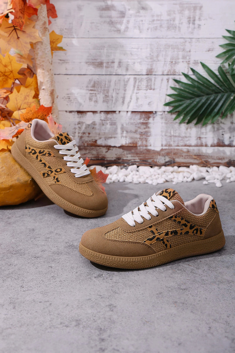 Load image into Gallery viewer, DLLSHOE 140 - Coffee Faux Suede Contrast Patchwork Detail Lace Up Flat Sneakers

