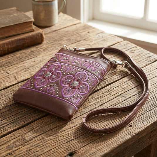 Rainbow Purse 4 - Brown with Purple Floral Design