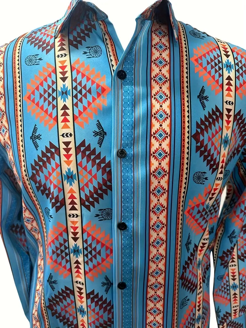Load image into Gallery viewer, TMWST19 - Light Blue Aztec Print Western Shirt
