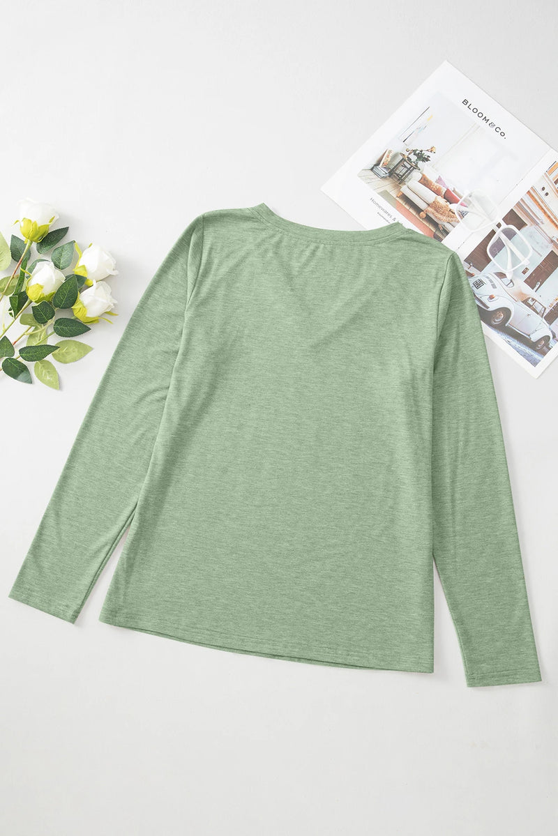 Load image into Gallery viewer, DLLS411 - Ladies Grass Green Solid Color V Neck Long Sleeve Stretchy Top
