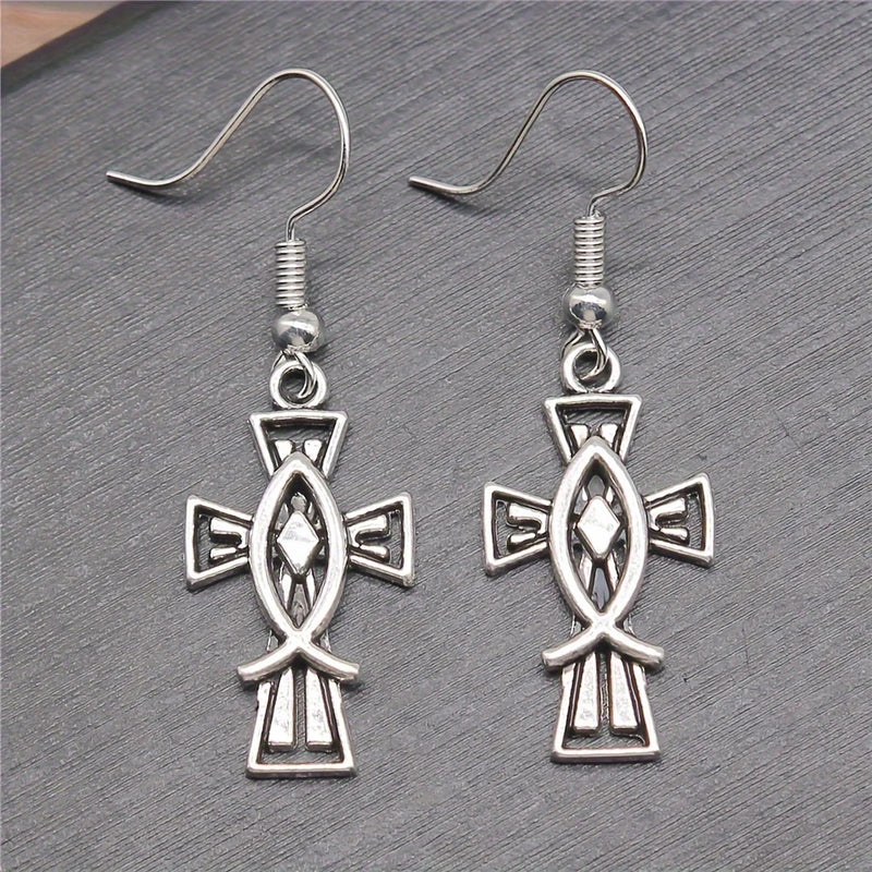 Load image into Gallery viewer, TMER45 - Fish Cross Earrings
