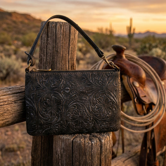 2090687BK - Justin Mini Shoulder Bag Tooled Black