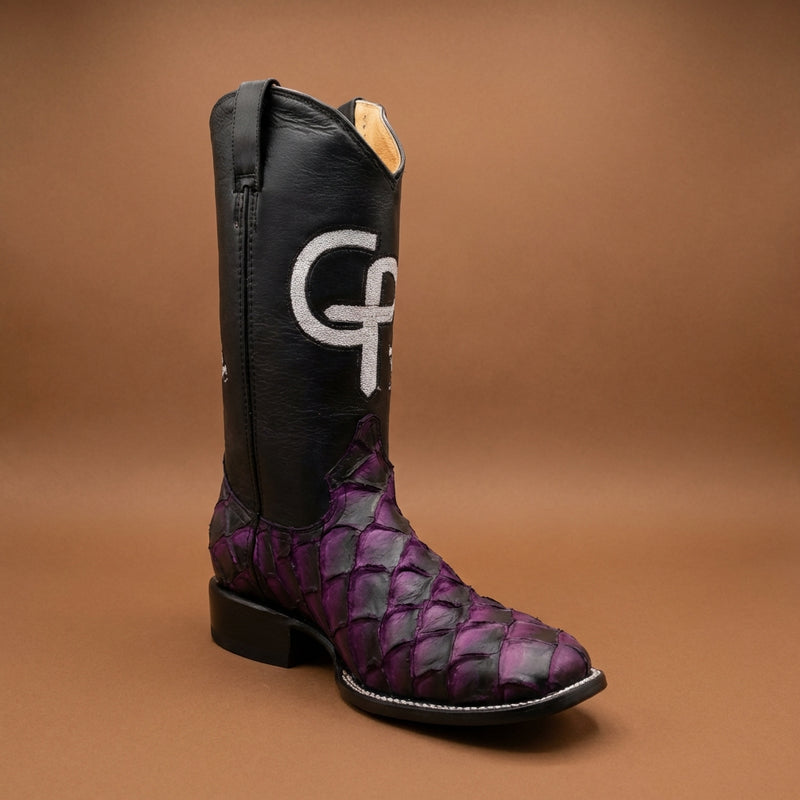 Load image into Gallery viewer, CP5006 - Cowboy Prayer Men's Purple Pirarucu Print Western Boot
