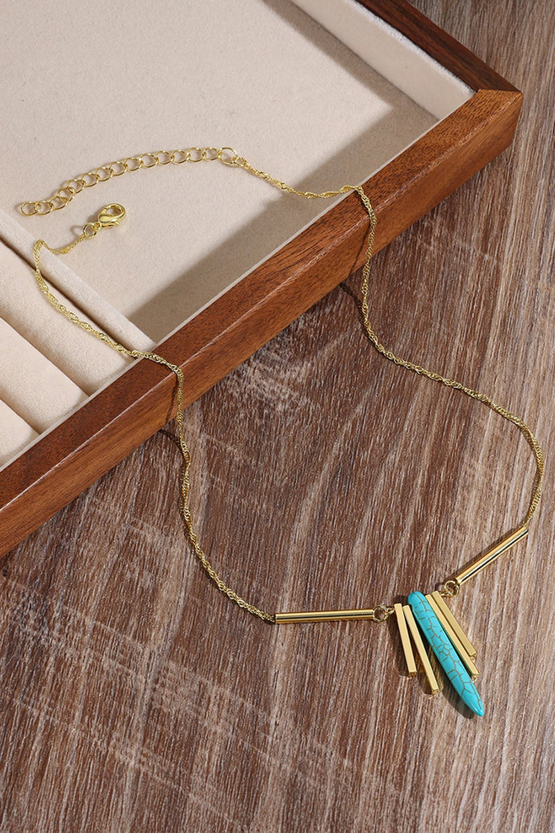 Load image into Gallery viewer, DLLNK 3 - Gold Turquoise Metal Bars Chain Necklace

